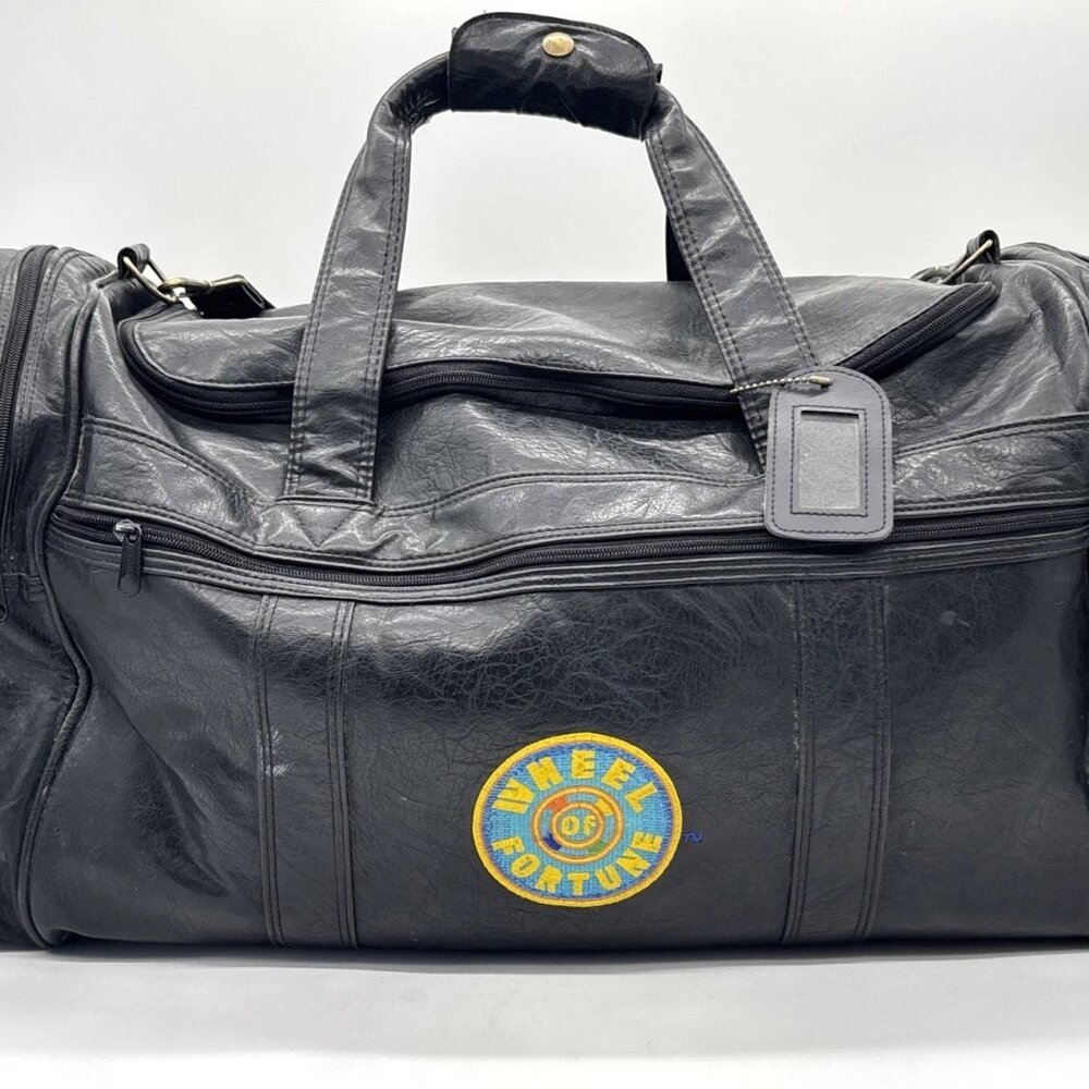 Vintage Wheel Of Fortune Large Leather Duffle Bag Game Show Swag 1990s 24"x12"
